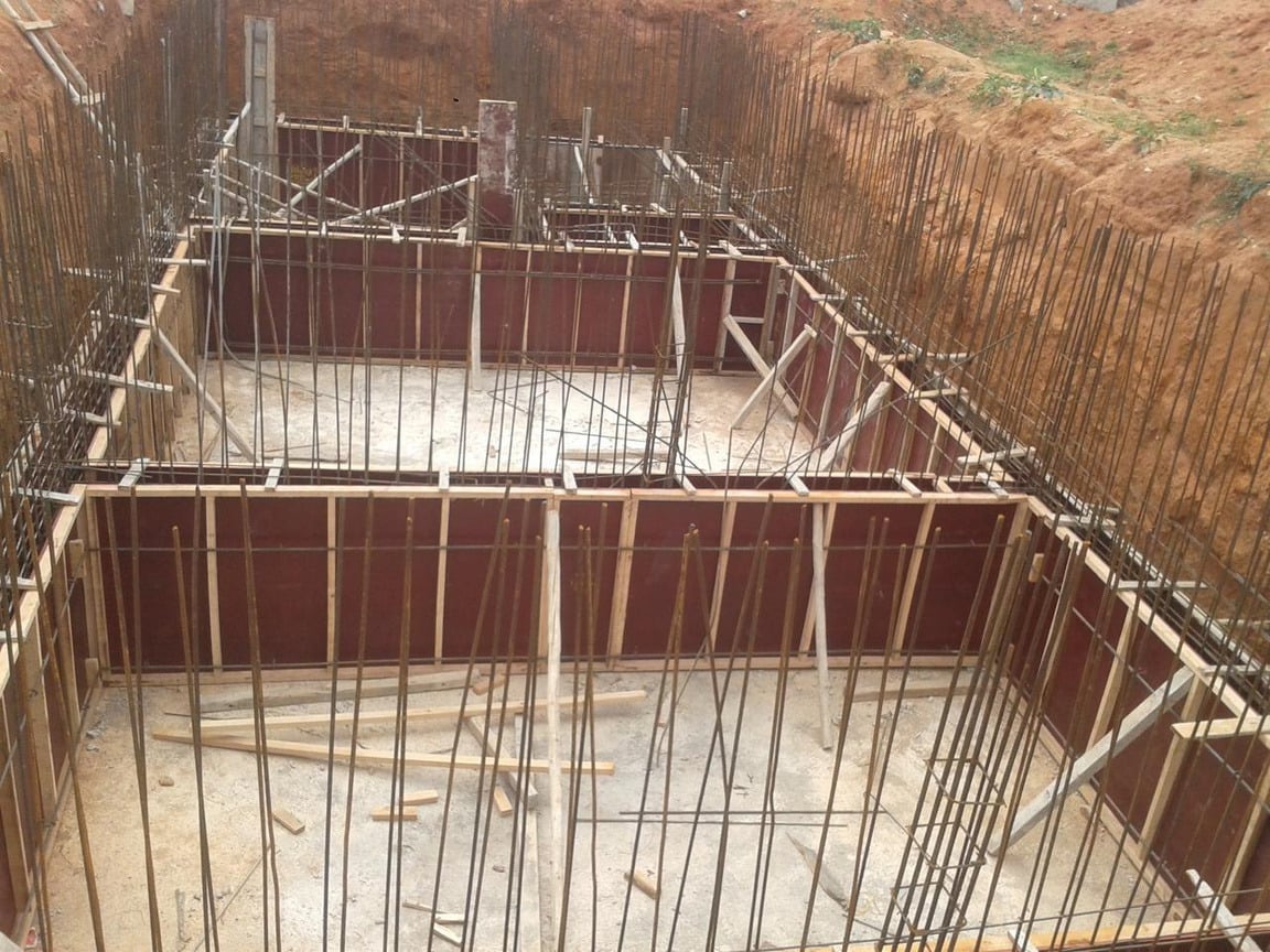 Plywood formwork and starter bars for the tank compartments.